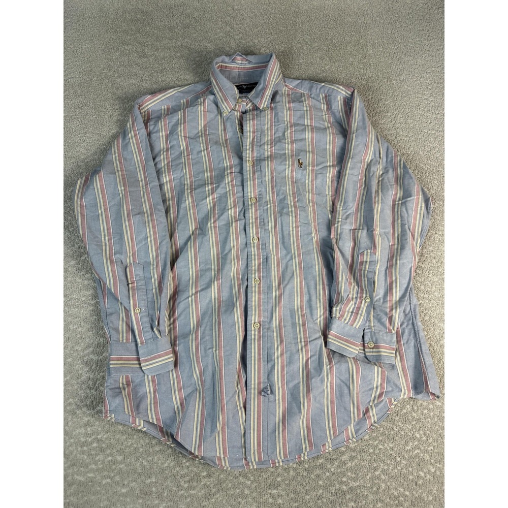 Ralph Lauren Shirt Mens XL 16/33 Blue Stripe Yarmouth Long Sleeve Button Down‎